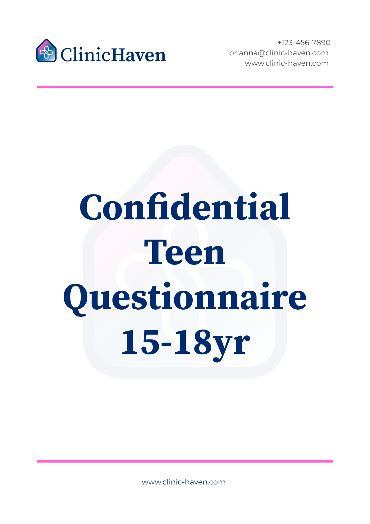 Confidential Teen Questionnaire 15-18yr